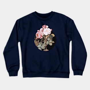 Vintage Pink Damask Rose Botanical Illustration on Circle Crewneck Sweatshirt